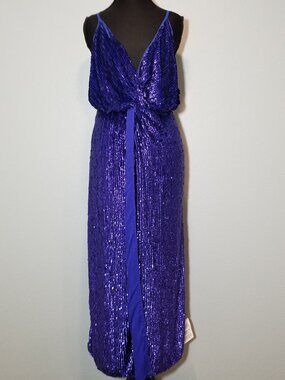 Asos Blue Sequin Maxi Dress Spaghetti Strap Size 6 Slit Prom HOCO Formal NWT